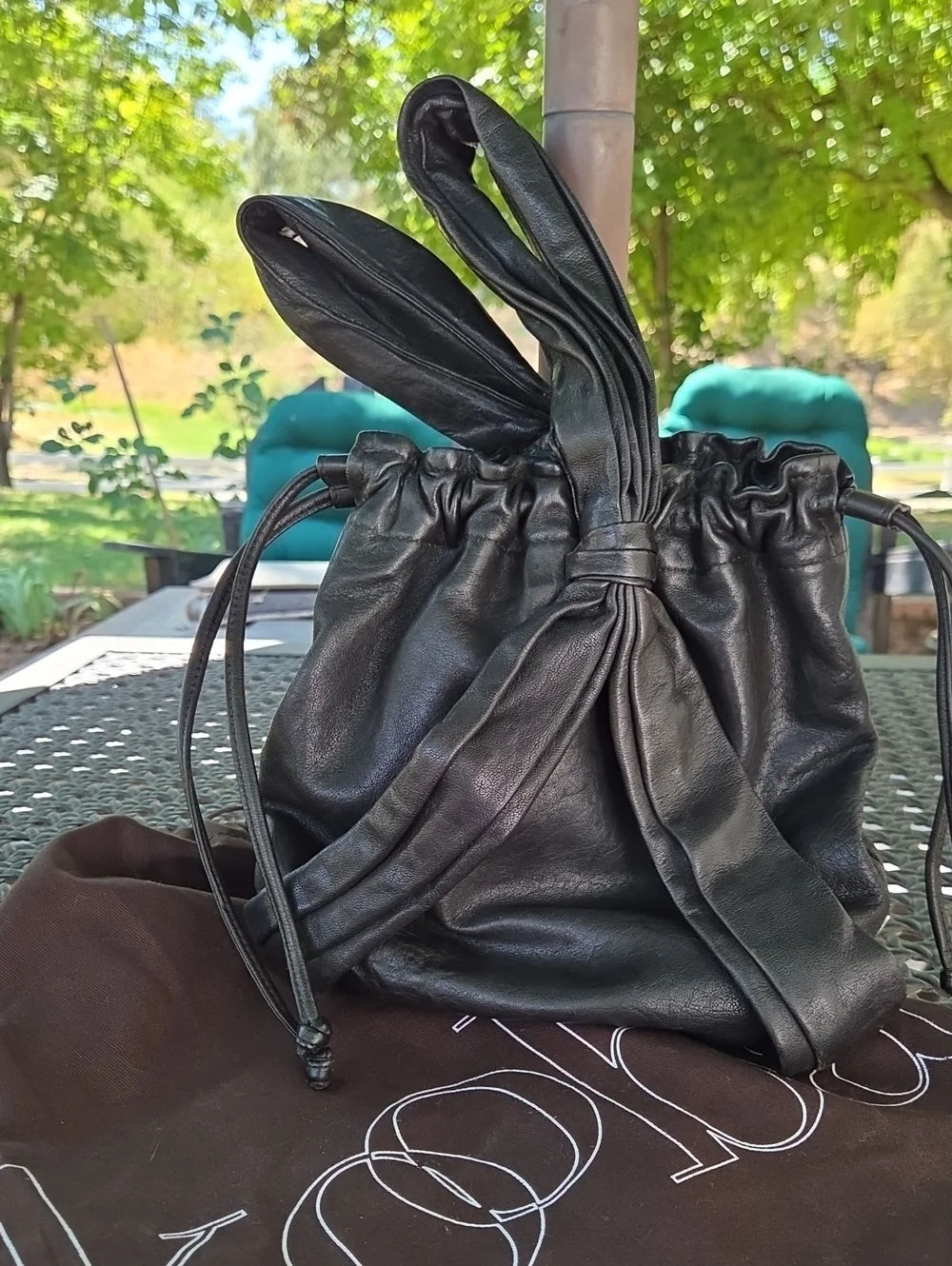 Kooba Y2K Black Leather Drawstring Hobo Bucket Bag Knotted Handle